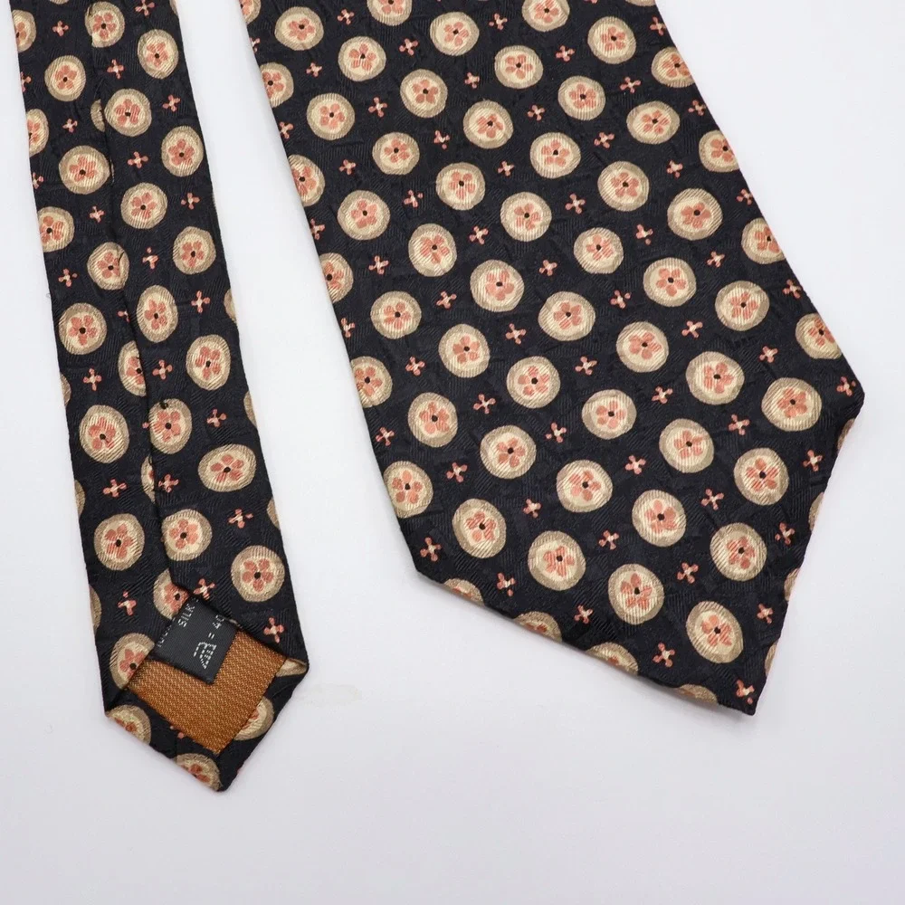Ermenegildo Zegna Tie Mens Geometric Floral Silk OS Black Gold Italy